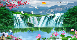 流水生财瀑布山水画