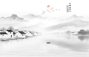 中国风忆江南山水背景墙