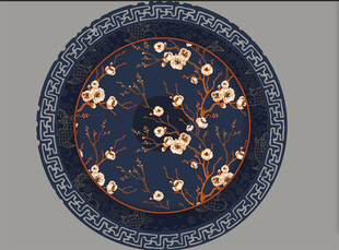 中式蓝底花卉纹圆形图案