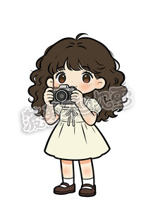 卷发女孩手持相机拍照