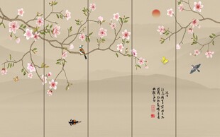 手绘花鸟背景墙