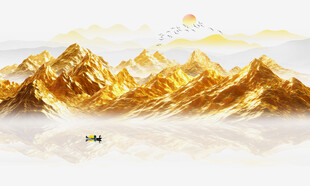 金箔金色山水画背景墙