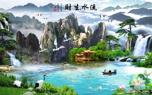 流水生财荷花背景