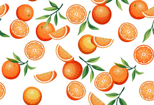 手绘橙色柑橘水果图案