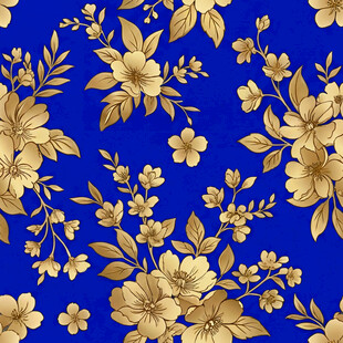 蓝色 金色 花卉 图案