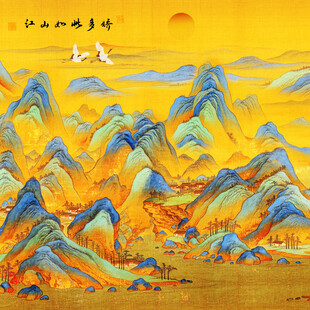 中国风千里江山背景壁画