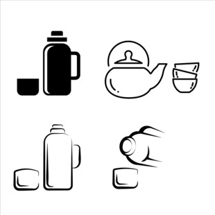 简约风茶具水壶图标集合