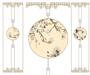 中式花鸟圆形装饰画图案