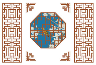 中式传统八角花纹装饰图案