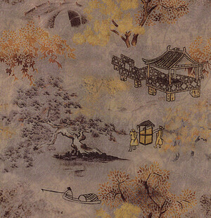 中式水墨风山水图案布料