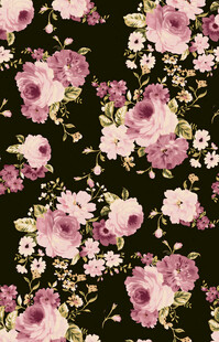 黑色底粉色花卉图案