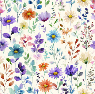 水彩绘多彩野花图案