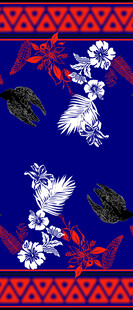 蓝底中式花卉刺绣图案