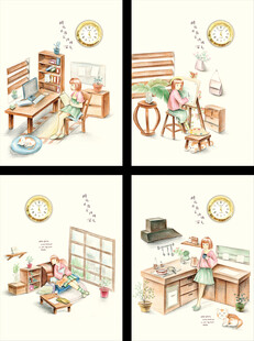 水彩素描女孩画