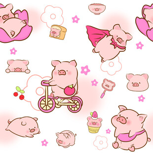 数码印花可爱小猪卡通