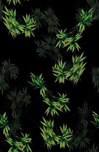黑色背景上的翠绿竹叶图案