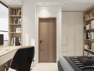 简约现代风卧室书房一体空间