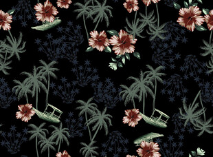 热带花卉棕榈叶图案背景