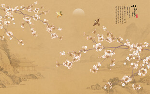 新中式工笔花鸟画背景墙