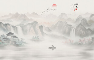 禅意水墨山水画