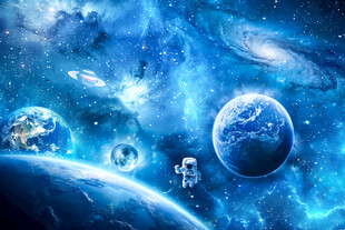 蓝色宇宙星空太空宇航员星球背景