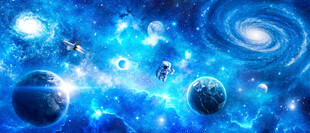 蓝色宇宙漩涡外太空星球银河背景