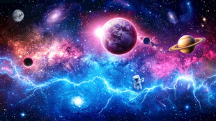 银河闪电外太空星球宇宙星空背景
