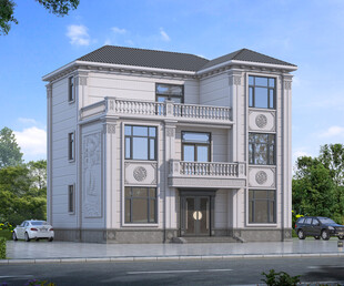 新中式风格三层别墅外观设计图