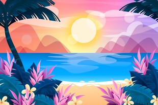 梦幻海滨日落美景