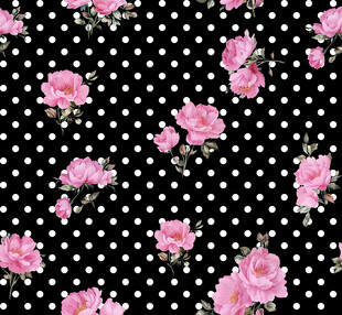 黑底粉花波点图案