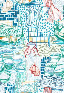 手绘风格的多彩海洋场景