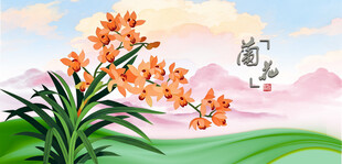 兰花田园花卉风景与飞鸟