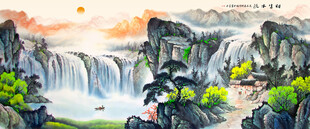 壮丽山水瀑布景观图