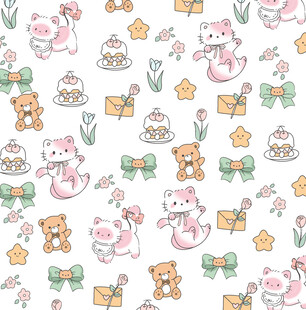 可爱猫咪与礼物装饰图案