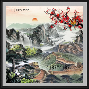 中式山水长城风景插画