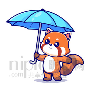 可爱卡通打伞的浣熊熊猫