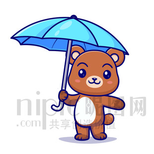 可爱卡通打伞的棕熊狗熊