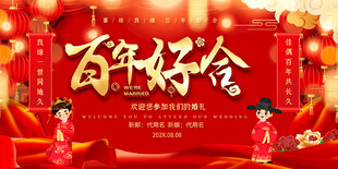 喜庆百年好合婚礼背景展板