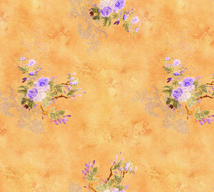 橙色底紫色花卉图案背景