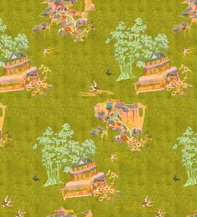 田园风小屋绿植图案背景