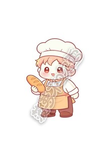 可爱小厨师手持面包