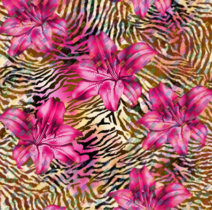 花卉与斑马纹混合图案