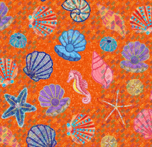 橙色背景多彩海洋元素图案