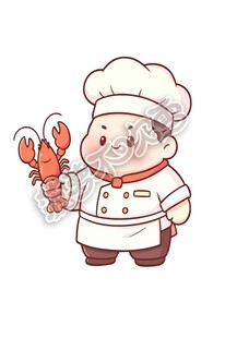可爱厨师手持龙虾