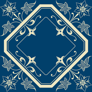 复古蓝色几何花卉装饰图案