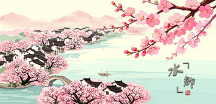 春日湖畔桃花烂漫美景