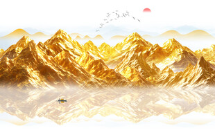 金箔山水画素材-金箔山水画图片-金箔山水画设计模板-昵图网