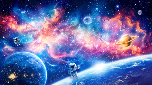 璀璨宇宙太空宇航员银河星球背景