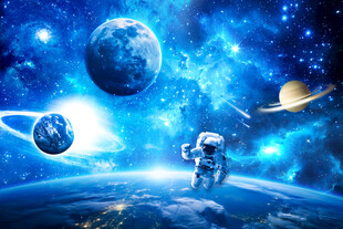 蓝色太空星球宇航员银河星空背景
