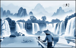 瀑布山水画